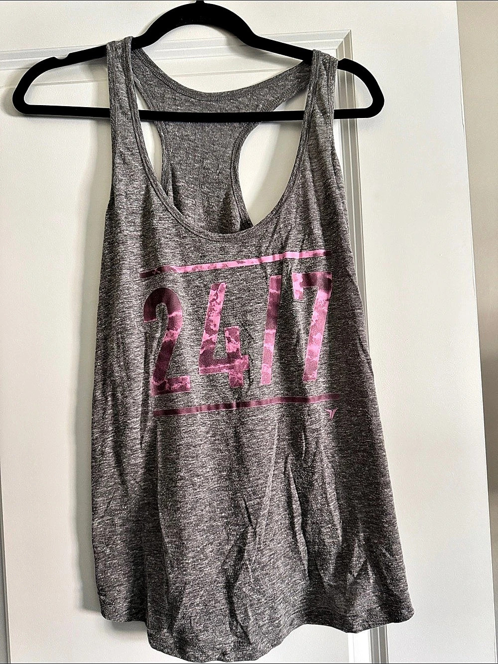 Graphic Racerback Tank Top in Gray & Pink